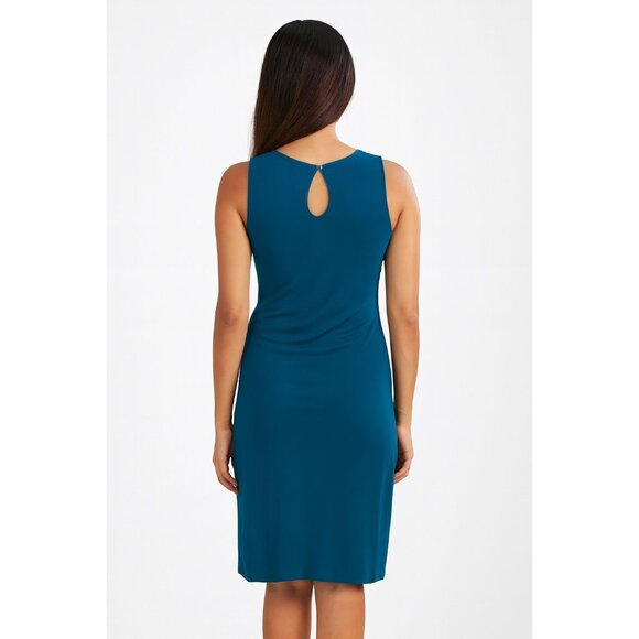 Vince Camuto Size 14 Teal Sleeveless Ruched Bodycon Front Midi Dress Keyhole - Picture 2 of 12